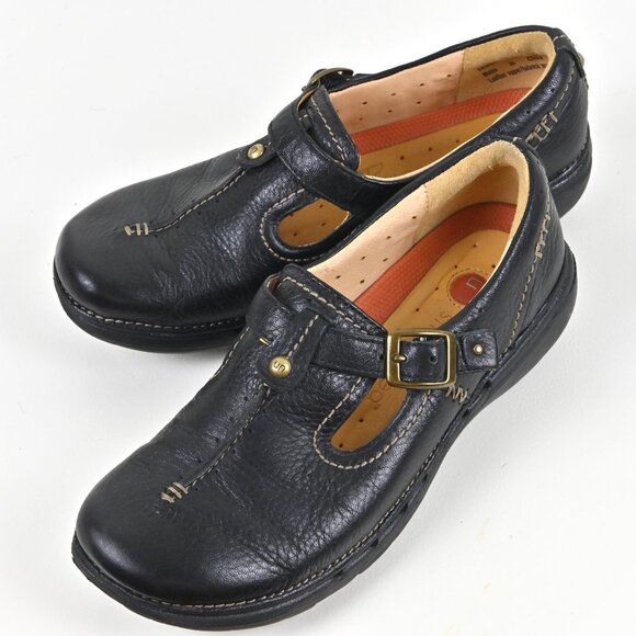 Clarks Unstructured Leather Adjustable Belt Cushion Sole Black Mary Jane US5 UK3 - Picture 1 of 16